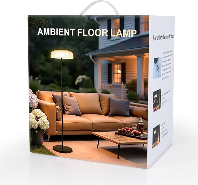 Remote Control Solar Floor Lamp Indoor Outdoor, Cordless IP65 Waterproof Dimmable Touch USB Charging with Metal Stand, Warm/White for Garden Patio