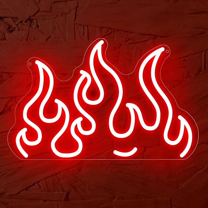 Red Flame Neon Sign – LED Wall Light for Game Room, Bedroom, Bar, Party or Club Decor, USB Powered Fire Shape Neon Wall Art for Home or Event 16″×10.2″