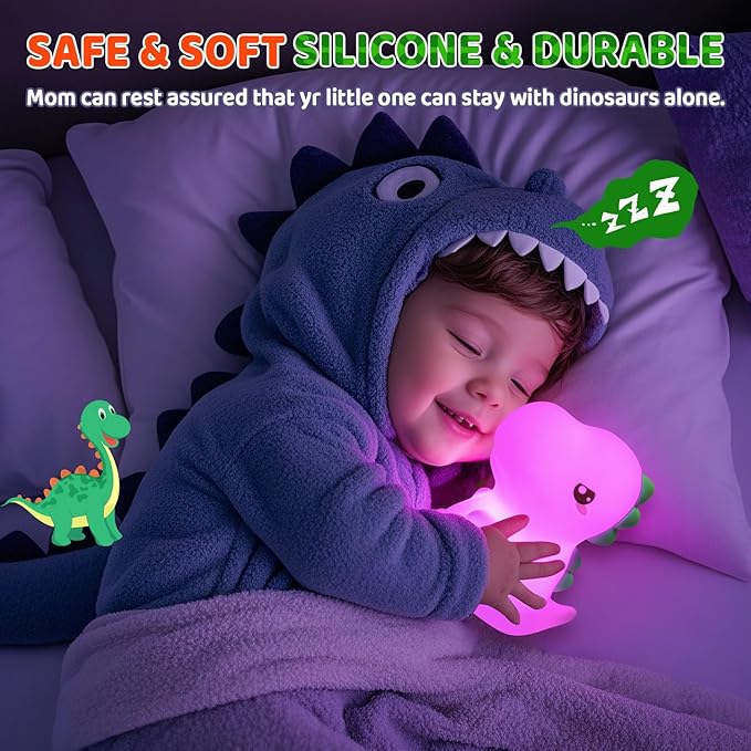 Easter Dinosaur Toys for Kids 3-5,16 Colors+Silicone+Dimmable+12 Hr Use Night Light for Kids Night Light,Toys for 3-8 Year Old Boy,Toddler Birthday Gift,Dinosaur Room Decor for Boys,Girls,Baby,Toddler