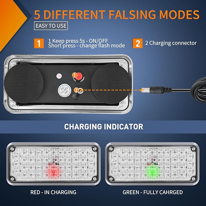 Nilight 2PCS 42LED Amber White Wireless Magnetic Strobe Lights Portable Warning Hazard Light Surface Mount Waterproof 5 Patterns for 12V 24V Cars Trucks Van Off Road Vehicles ATV