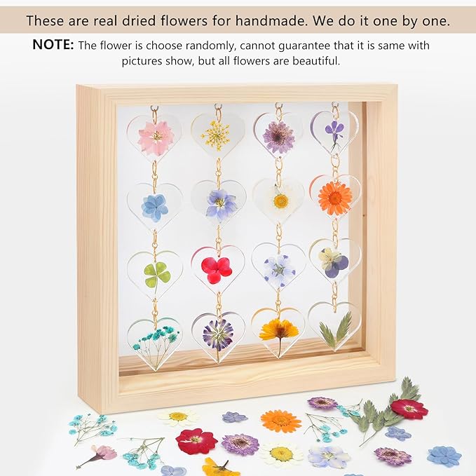 SMUK Resin Dried Flower LED Aesthetic Desk Lamp, Unique 3 Way Dimmable Natural Pressed Flower Table Lamp with Wooden Frame for Desk, Table, Nightstand, Bedroom, Living Room, Office