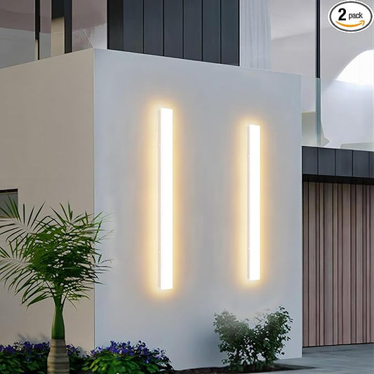 2 Pack 31.5inch Long Outdoor White Wall Lights 24W 3000K Modern Porch Lights Acrylic Waterproof IP65 Exterior Wall Light Fixtures for House Patio Porch Courtyard (White)