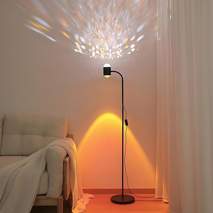 Sunset projection lamp, dual head sunset lamp with water ripple vertical Floor light, replaceable filter 360 ° rotating LED Atmosphere lights 3 color color changing living room sunset floor lamp