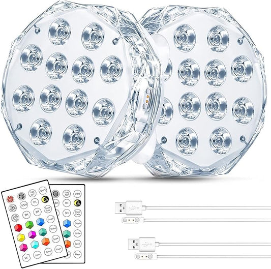 4” 20 LED Submersible LED Light - Independently and Group Controlled Pairable with Remote Magnetic Rechargeable Underwater Pool Light, Super Bright, Super Strong Magnet (2 Pack)