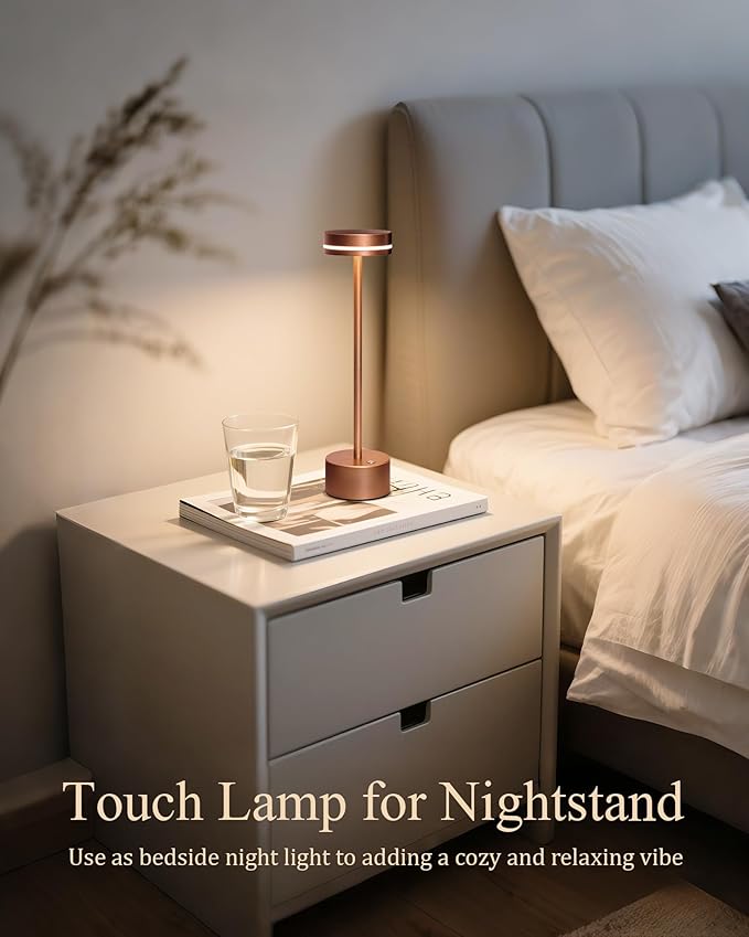 2 Pack LED Cordless Table Lamp Rechargeable, 5000mAh Portable Battery Operated LED Desk Lamp, 3 Color Dimmable Table Light for Home Office/Dining/Nightstand for Home Décor – Reddish Brown