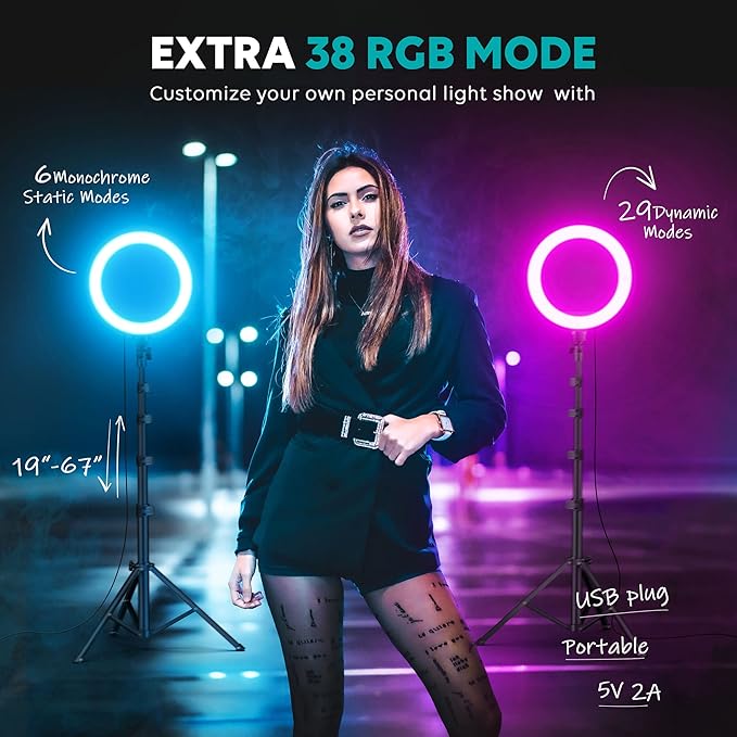 Weilisi 10" Ring Light with Stand 72'' Tall & Phone Holder,38 Color Modes Selfie Light with Tripod Stand,Stepless Dimmable/Speed LED Ring Light for iPhone & Android,YouTube, Makeup,TIK Tok