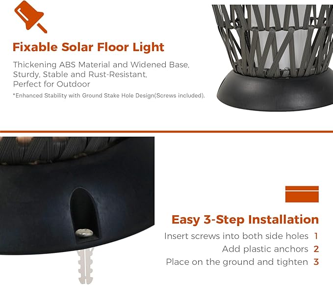 Solar Yard 2-Pack 29" Outdoor Solar-Powered Woven Wicker Boho Lantern Floor Lamp, Decoration for Deck Garden, Pathway, Oslo Silver Black