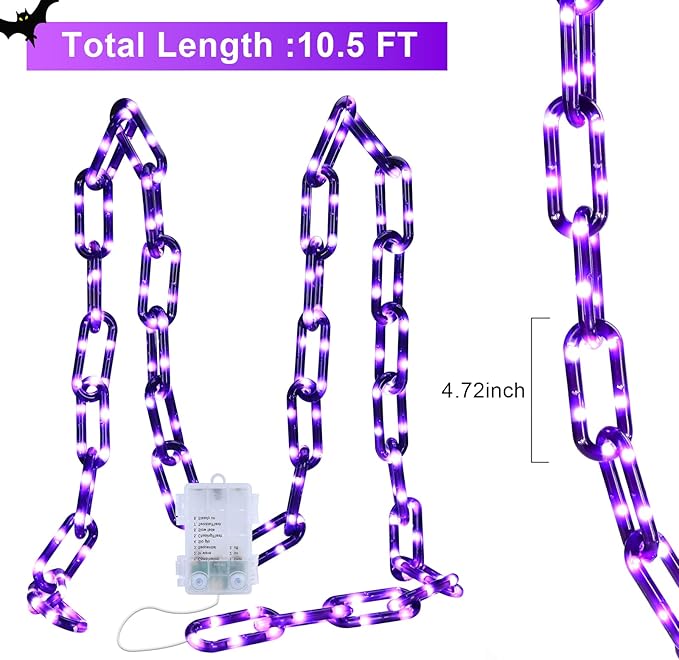 YOUNGAR Halloween Chain String Lights,13.7ft 175LED Battery/USB Operated Plastic Chain Light,Timer Memory with 8 Modes for Haunted House Indoor or Porch, Window, Party Outdoor Decorations (Purple)