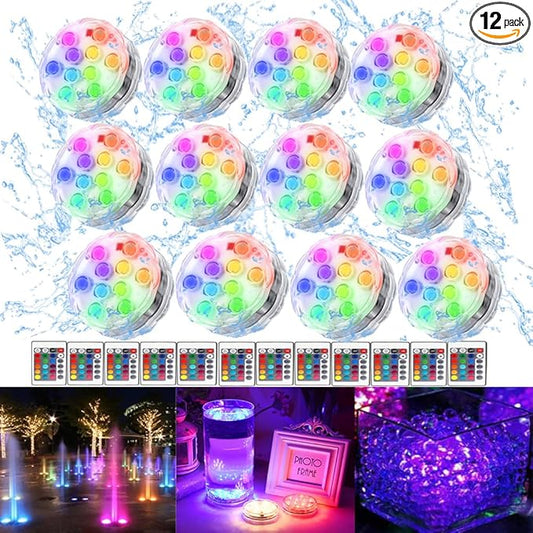 Submersible LED Lights with Remote Control, 16 Colors Changing Waterproof LED Tea Lights, Pool lamp Battery Operated Underwater Pond Light for Aquarium Garden Wedding Party
