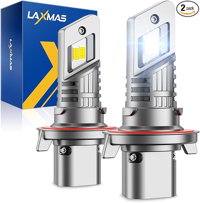 Laxmas H13 28000LM Bulbs, 6500K Cool White H13/9008 Fog Lights with 15000RPM Cooling Fan, wireless, IP67 Waterproof, Plug-N-Play, Pack of 2