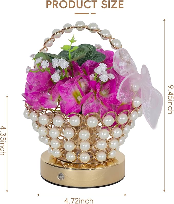 Portable Hydrangea Pearl-Handle Lamp – Cordless LED 3D-Printed Flower Light with 3-Color Touch Control, USB-C Rechargeable Table Centerpiece, Luxury Anniversary & Housewarming Gifts for Women