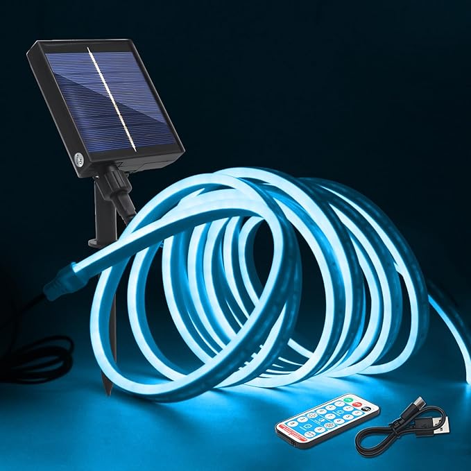 KISUFU 12V COB Led Strip Lights with 1.2W USB Controller Support Solar Panel, IP68 Waterproof Flexible 320 LEDs/m LED Tape Lights for Courtyard Garden Eaves Decoration Outdoor Party Decoration.