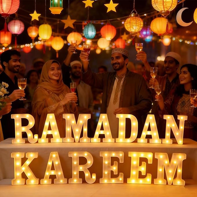 13 Pcs Ramadan Kareem Large LED Letter Sign Ramadan Kareem Lights Battery Powered Table Decorations for Room Bedroom Home House Party Gift Tabletop Decorations