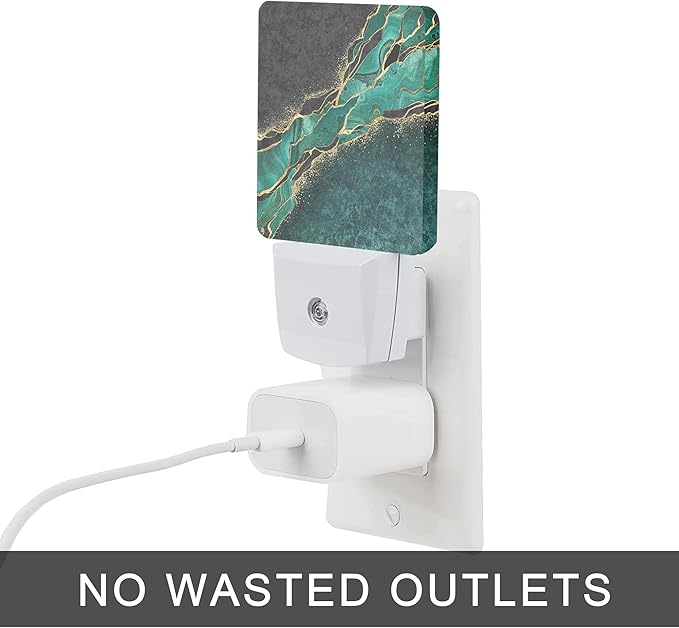 Green Marble Night Light,Golden Abstract Marble Veins Night Lights 0.5W Sleep Friendly for Boys Girls Led Night Light Dusk to Dawn Sensor Nightlight for Stairway/Hallway/Bedroom