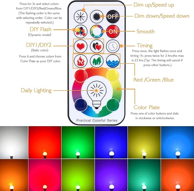 SUNNEST LED Light Bulbs, 4 Pack Dimmable E26 LED Light Bulb, 10W RGBW Color Changing Light Bulb with Remote Control, Decorative Lights, Mood Light Bulb, Great for Home Decor, Stage, Party and More