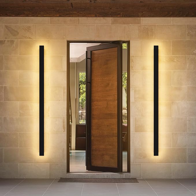 2 Pack 56.3inch Long Outdoor LED Wall Lights 45W Black 3000K Warm White Porch Lights Acrylic Waterproof IP65 Exterior Wall Light Fixtures for House Patio Porch Courtyard