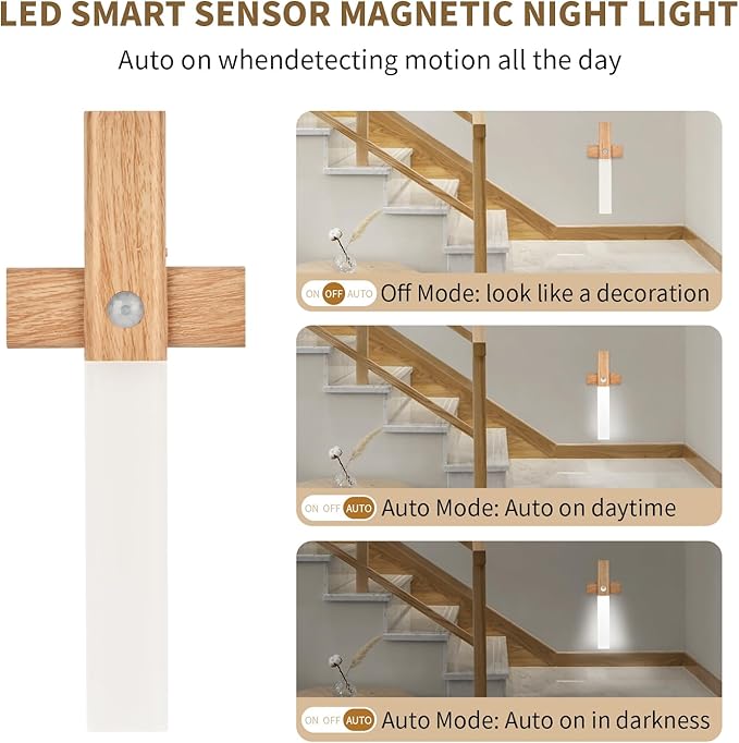 ASAWASA Motion Sensor Night Lights, Under Cabinet Lighting，Magnet Body Hallway Lamp, Rechargeable Battery Powered LED Wall Sconces, Portable for Stairway Kitchen Bedroom Restroom Closet
