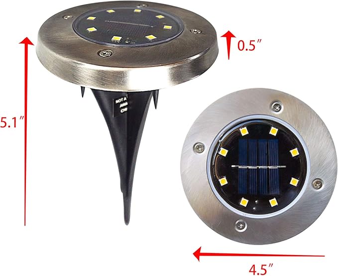 Outdoor Solar Powered Ground Lights Bright 8 LED Waterproof In-ground Disk Puck Flat Garden Path Lights for Landscape Outside Patio Pathway Walkway Driveway Yard Backyard Lawn Decoration 8 PACK