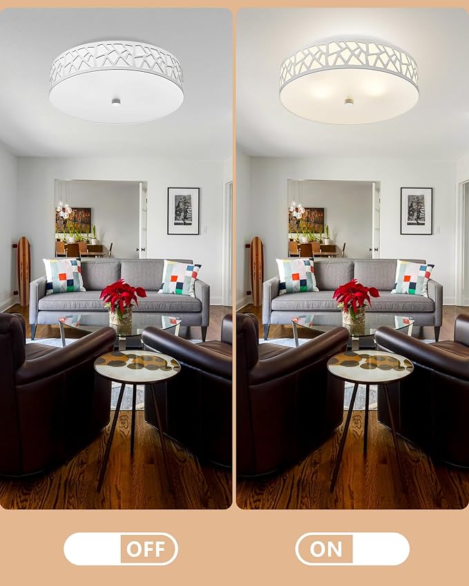 2-Light Flush Mount Ceiling Light, 12 inch Modern Ceiling Light Fixture with White Metal and Frosted Glass Shade for Hallway, Kitchen, Bedroom