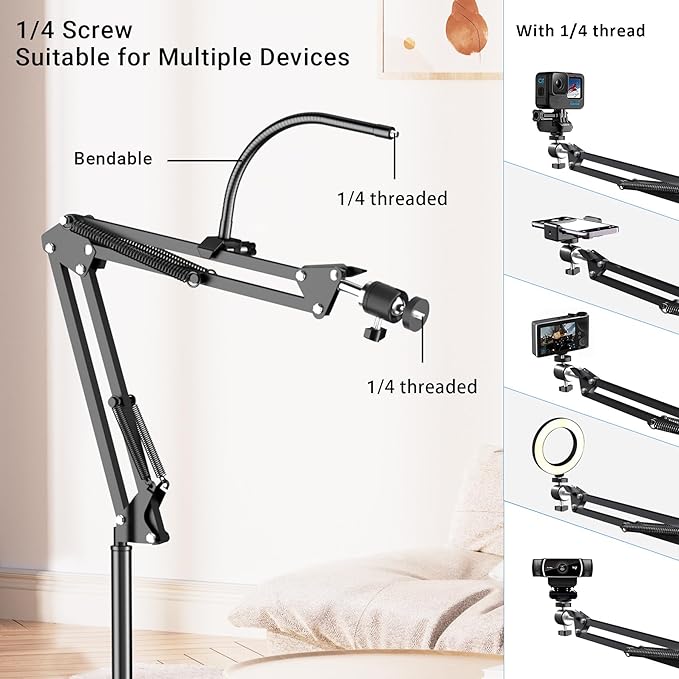Floor Overhead Phone Mount with Ring Light, LED Selfie Light Phone Tripod Stand for Video Recording, Compatible with iPhone, 3 Color Modes for Filming, YouTube, TikTok, Live Stream, Vlog, Cooking