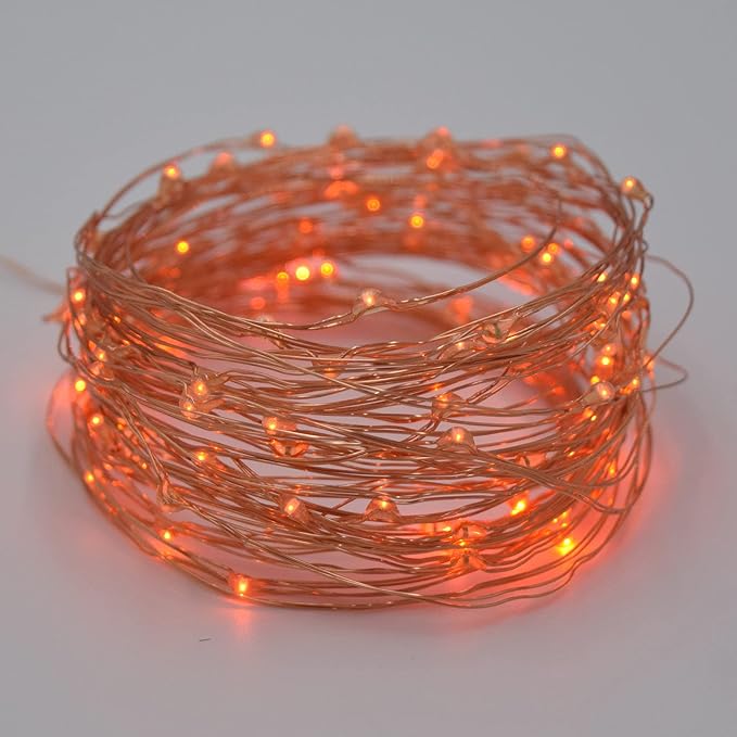 Hometown Evolution, Inc. Orange LED Fairy Lights - Plug in - 33 Foot 100 Orange LED Micro Lights on Copper Wire - Waterproof for Indoor and Outdoor Use