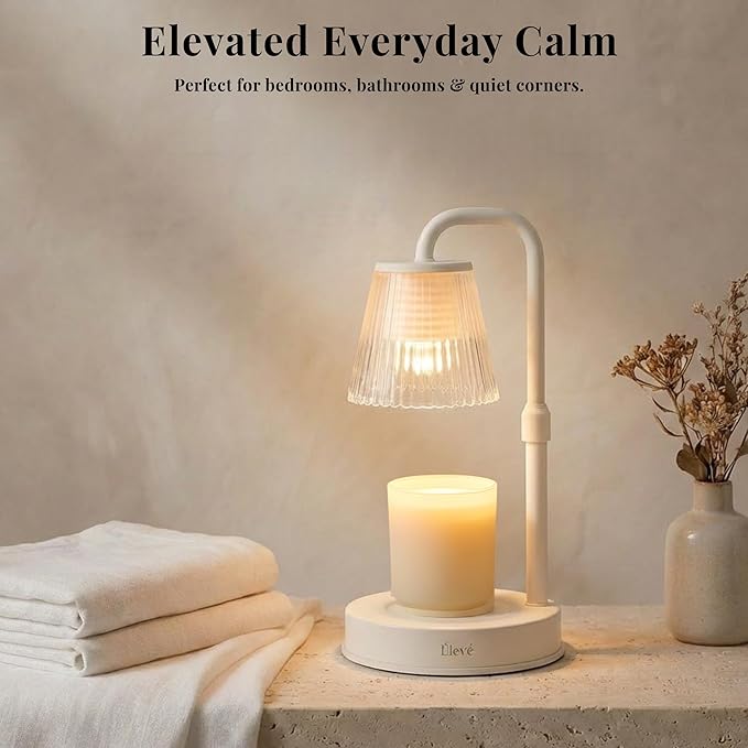 Elegant Electric Candle Warmer Lamp with Timer, Minimalistic Glass Shade, Adjustable Dimmer, Flameless Candle Warmers for Unique Home Decor, Cozy Gifts for Easter & Housewarming (White)