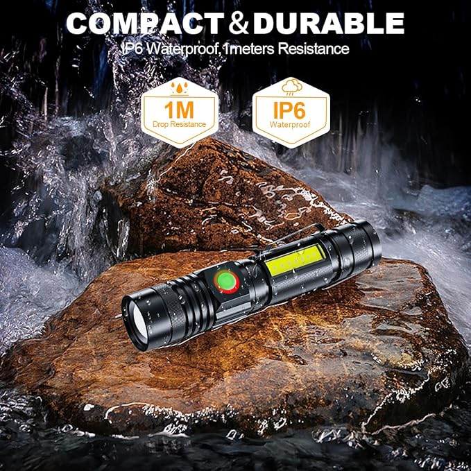 iToncs LED Flashlight Rechargeable, High Lumens Super Bright Magnetic Flashlight with COB Work Light, Waterproof, 4 Modes, Pocket Tactical Flashlights 2 Packs Tactical Flashlights with Bag