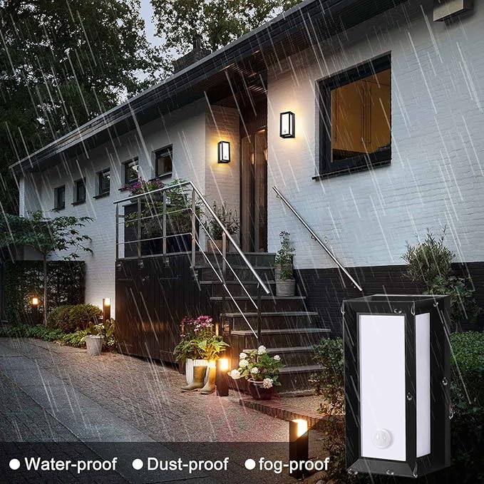 Kawell Motion Sensor Wall Light Outdoor Waterproof LED Wall Socnce Dusk to Dawn Exterior Wall Lamp 18W Hardwired for Patio Porch Courtyard Garage, Warm White