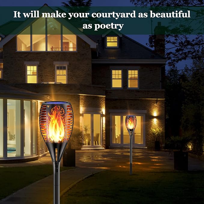 Solar Torch Lights, 43in 96 LED Waterproof Flickering Flames Solar Lights Outdoor Landscape Decoration Lighting Dusk to Dawn Auto On/Off Security Torch Light for Patio Garden Yard Driveway