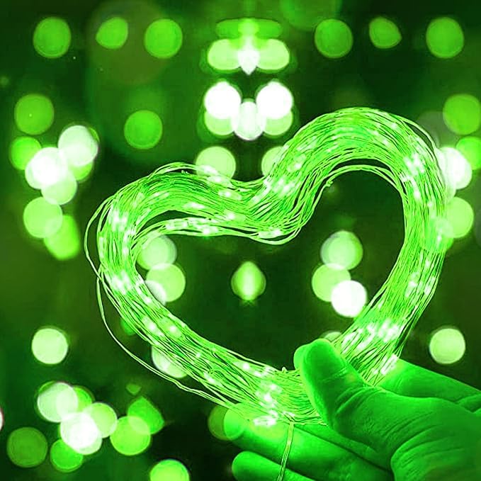 LAMPHOME 100 LED Fairy Lights Battery Operated, Mini Battery Powered Copper Wire Starry String Lights,Light Length 32.5Ft, Multi Functions & timerWith Remote,St Patrick's Day Decorations,Green
