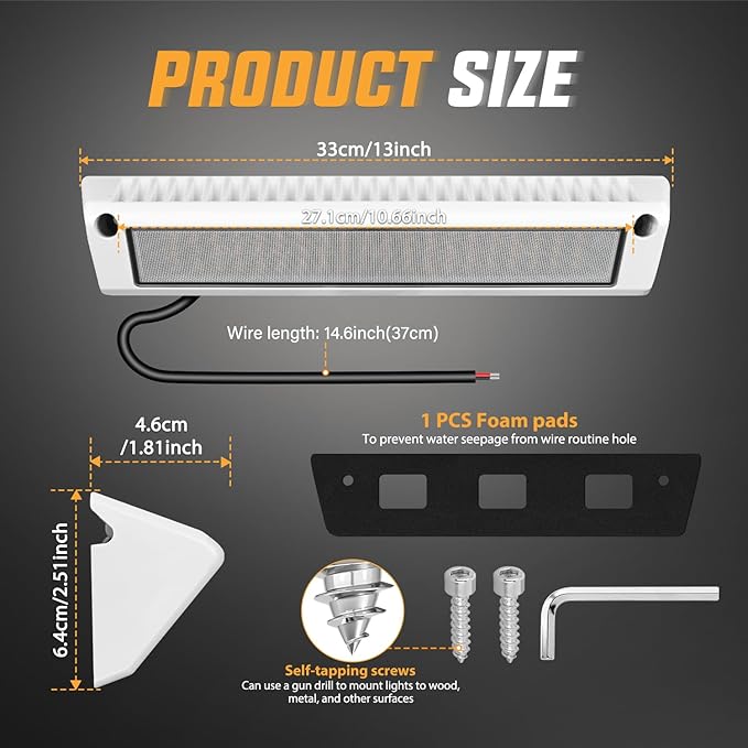 Nilight RV Exterior Lights 13 Inch Porch Light 1PC Amber Beam 12V 24V LED Scene Cargo Lighting White Aluminum Housing for RVs Trailers Travel Campers 5th Wheels Motorhome SUV Truck