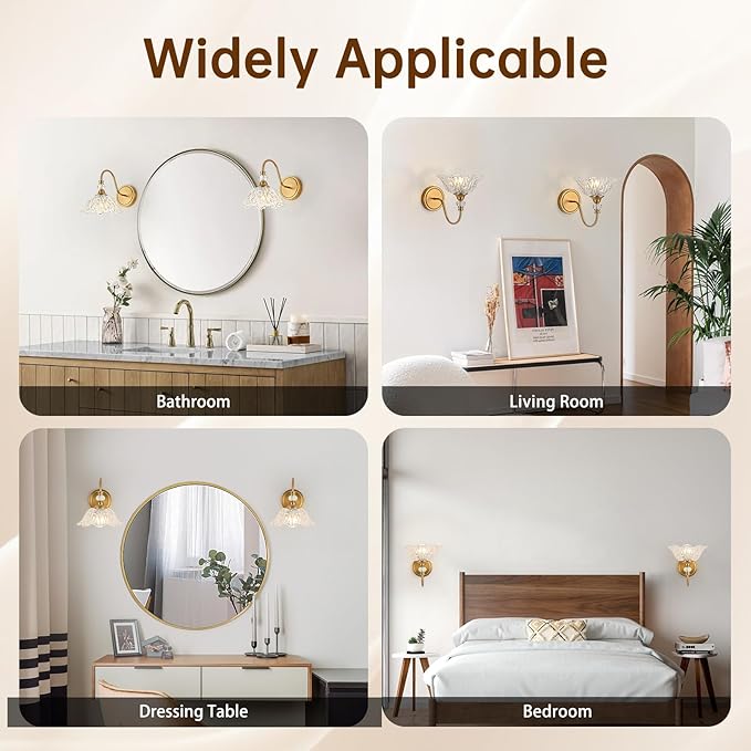 1 Piece Vintage Wall Sconce with Floral Clear Glass Shade, Matte Brass Finish Wall Mount Lighting for Bathroom,Vintage Bathroom Vanity Light Fixtures