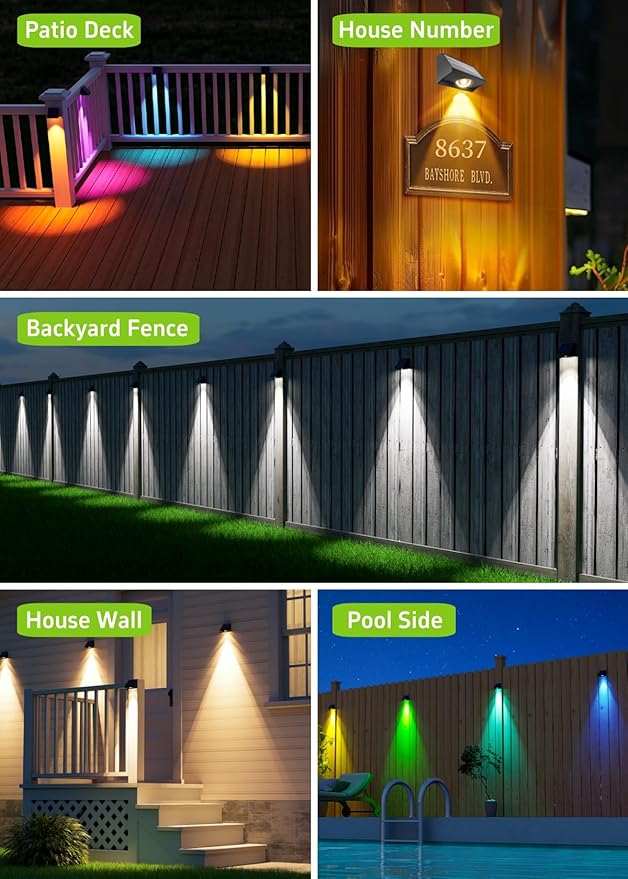 Solar Fence Lights Outdoor Waterproof High Brightness LED Spot Lens Deck Lights 7 Mode Warm & Cool White RGB Solar Powered Wall Lighting Decor for Outside Patio Step Backyard Railing Pool - 24 Pack