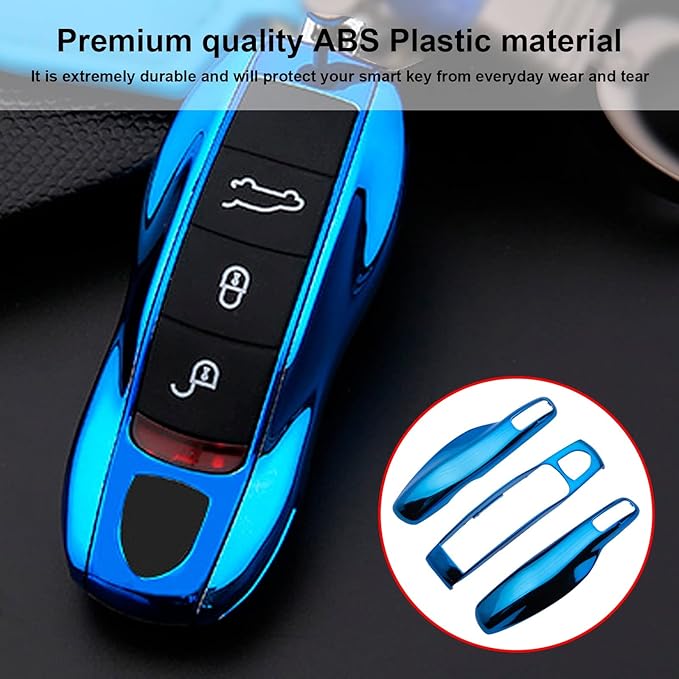 x xotic tech Blue Key Fob Cover Smart Remote Shell Case, 3 pcs Set Full Protection, Compatible with Porsche Boxster Cayman 981 Carrera 911 991 918 Spyder Macan Cayenne Panamera