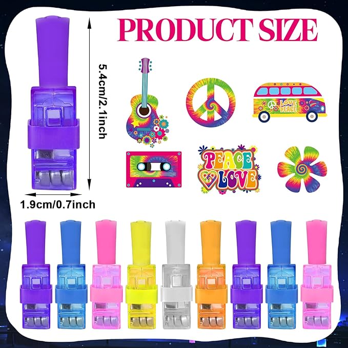 36Pcs 1960s Retro LED Finger Lights Groovy Party Favors Glow in the Dark Light Up Finger Lights Back to 60s Themed Bulk for Birthday Party Goodie Bag Stuffer Birthday Gifts Prize