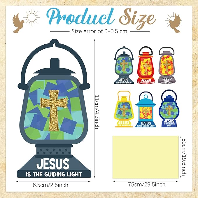 30 Sets Easter Crafts Christian Sunday School Craft for Kids Jesus Lights The Way Tissue Sign Lantern DIY Religious Oil Lamp Tissue Paper Christian Gift for Camping VBS Church Activity