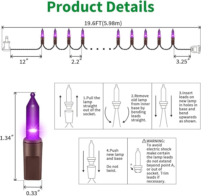 LAMPHOME Purple Christmas Lights Indoor Outdoor,19.6ft 100count Purple Lights for Christmas Tree, Deep-Violet String Lights Plug in for Christmas Bedroom Garden Party Xmas Decorations