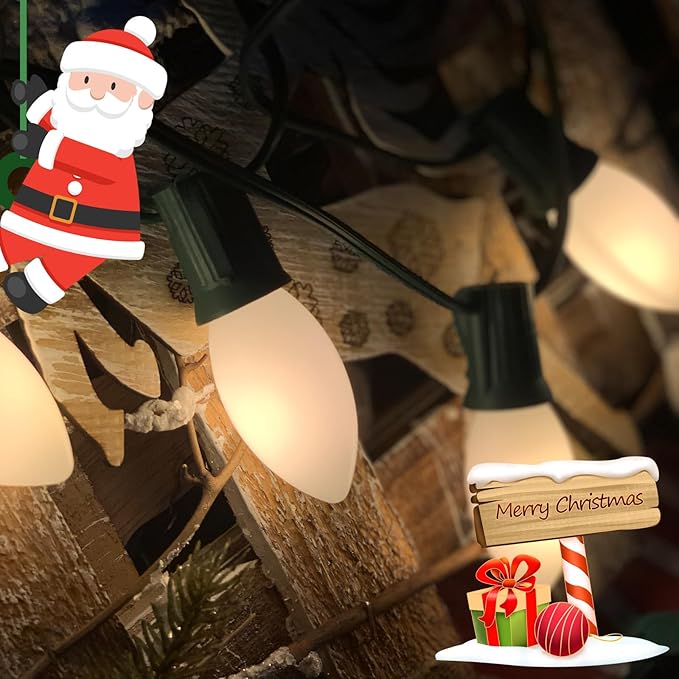 25 Pack Christmas Light Bulbs, C7 Ceramic White Replacement Bulbs, C7 Outdoor String Lights Replacement Bulbs, C7/E12 Candelabra Base, 5 Watt