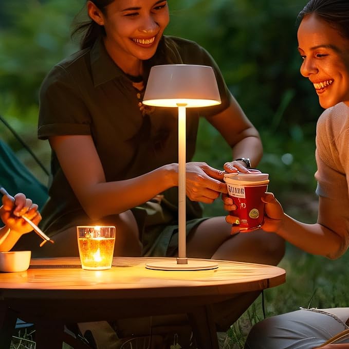 Outdoor Table Lamp,Rechargeable Cordless Shower LED Table Lamps,Portable 2200mAh Battery Waterproof Desk Light,Dimmable 3 Color Stepless Table Light,Wireless,Cafe/Dinner/Patio/Restaurant