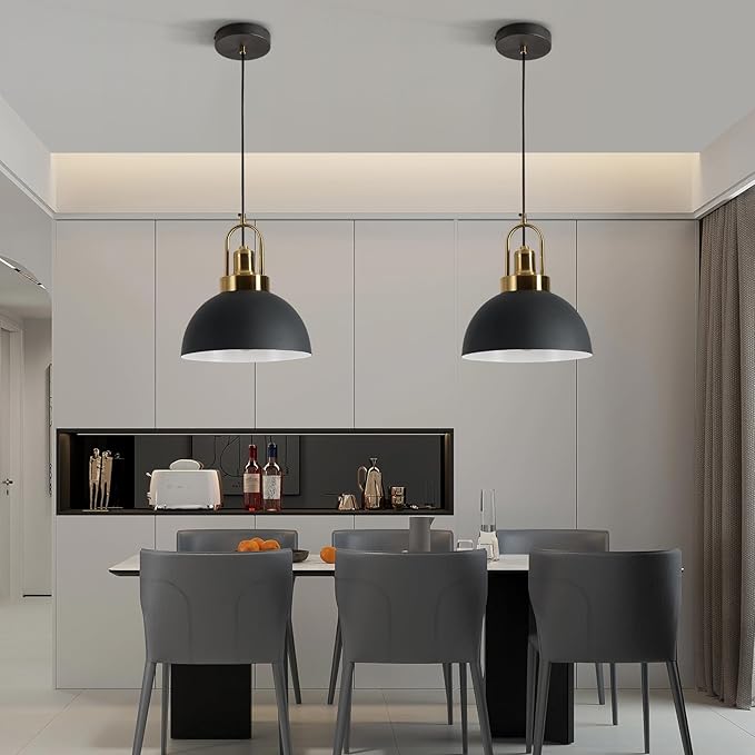 Vintage Industrial Pendant Light, Black and White 9.84 "Dome, Chandelier.78.74" line - Perfect for Kitchen Islands, Dining Rooms, hallways