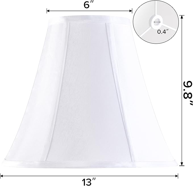 Bell Lamp Shades White Medium Lamp Shade 6" Top x 13" Bottom x 9.8" High(Spider) Modern Lamp Shade for Table Lamp & Bedside Lamp - Side Ribbing Hand Crafted Lampshade Replacement by GO&SO