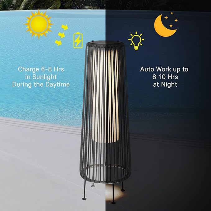 Grand patio 2-Pack Outdoor Floor Solar Light, Wicker Solar Patio Lamp Waterproof Outside Deck Lamp for Porch, Yard, Garden, Lawn Decorations - Light Brown, Gordes 2 PCS