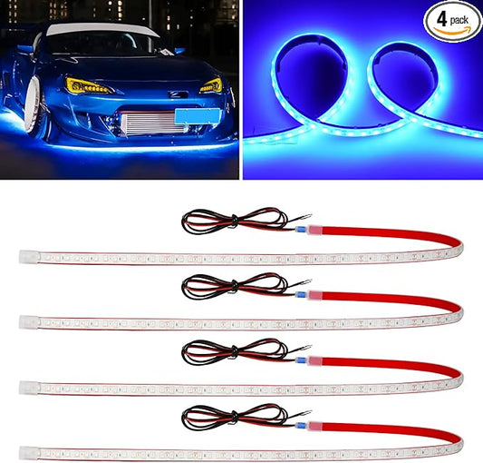 Blue Led Strip Lights,24inch 12V Car LED Strip Light IP68 Waterproof Cuttable for Car Motorcycles Boat Golf Cart Truck Cargo Home Decoration with Strong Nano Tape,(4PCS)