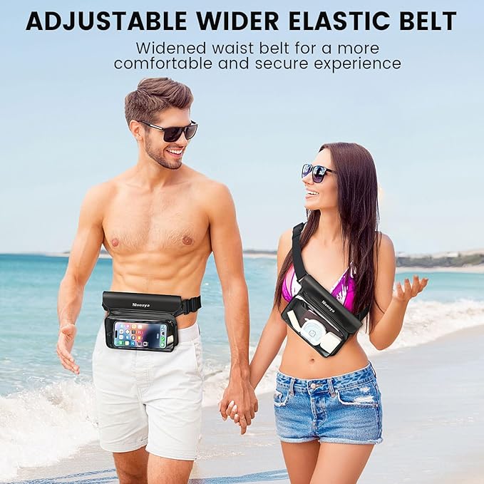 Niveaya IPX8 Waterproof Fanny Pack - 2 Pack, Floating Dry Bag Pouch, Phone Waterproof Waist Pouch Dry Bag, Beach, Kayaking, Swimming, Boat Essentials, for iPhone 17/16/15/14/13/12 Pro Max up to 9.5"