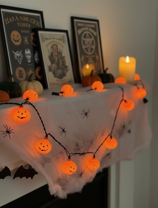 Halloween Outdoor Pumpkin Lights,10 LED Pumpkin String Light 8.5ft Waterproof Orange Jack-O-Lantern Lighted Pumpkins for Indoor Outdoor Home Bedroom Camper Decor Party Decorations
