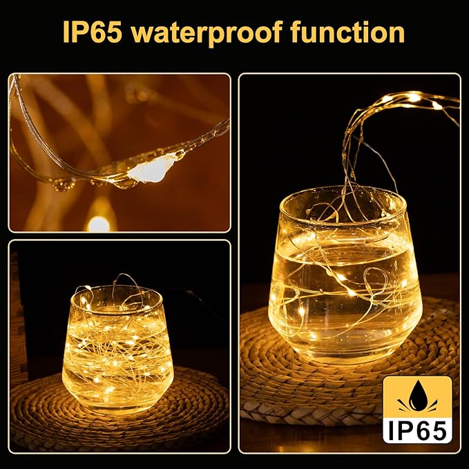 Fairy Lights Battery Operated String Lights 16.4ft 50LED Flashing and Constant Light Waterproof Silver Wire for Christmas DIY Party Wedding Decoration (Warm White, 2 Pack)
