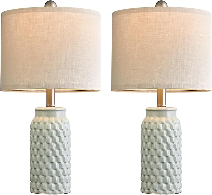 20.5 inches Modern Ceramic Green Bedside Lamp Set of 2 for Bedroom Decor Farmhouse Table Lamp for Living Room Office Dorm