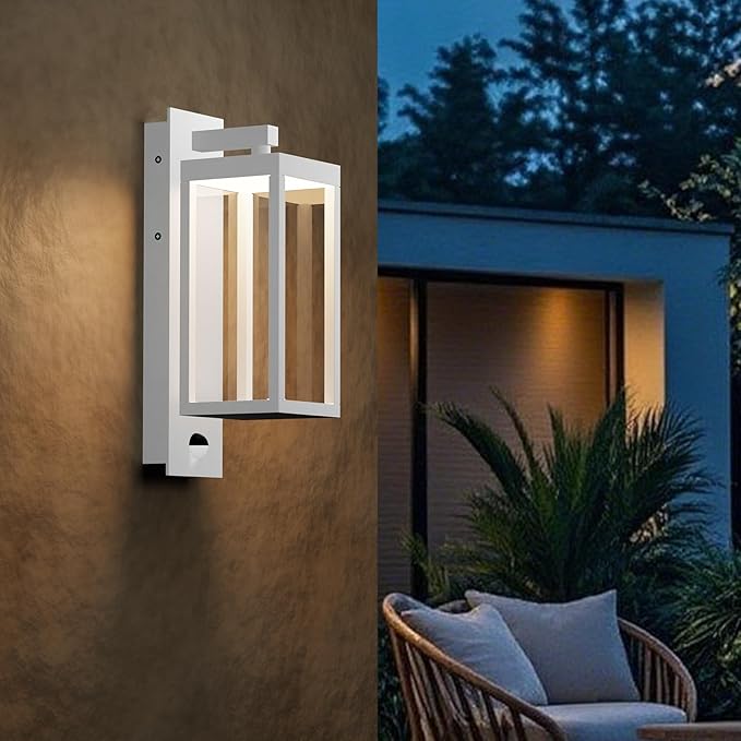 Outdoor Light Wall Sconce Motion Sensor Porch Light for House,15" LED Modern Exterior Lighting Fixture Black,Waterproof Outside Lantern with Clear Glass for Garage Patio Garden