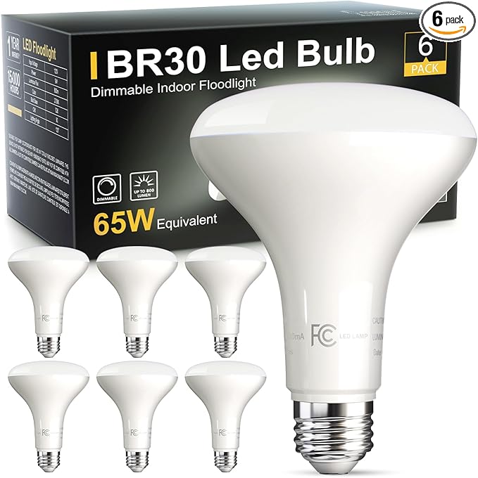 TJOY 6 Pack BR30 Led Bulb 65W Equivalent, Dimmable LED Flood Light Indoor, E26 Base, 5000K Daylight, 9W, 800 LM, Recessed Lighting Bulbs for Ceiling, Recessed Can, Living Room and Kitchen