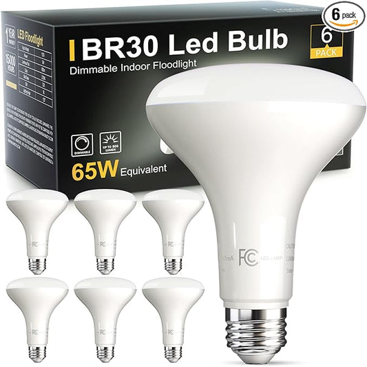 TJOY 6 Pack BR30 Led Bulb 65W Equivalent, Dimmable LED Flood Light Indoor, E26 Base, 5000K Daylight, 9W, 800 LM, Recessed Lighting Bulbs for Ceiling, Recessed Can, Living Room and Kitchen